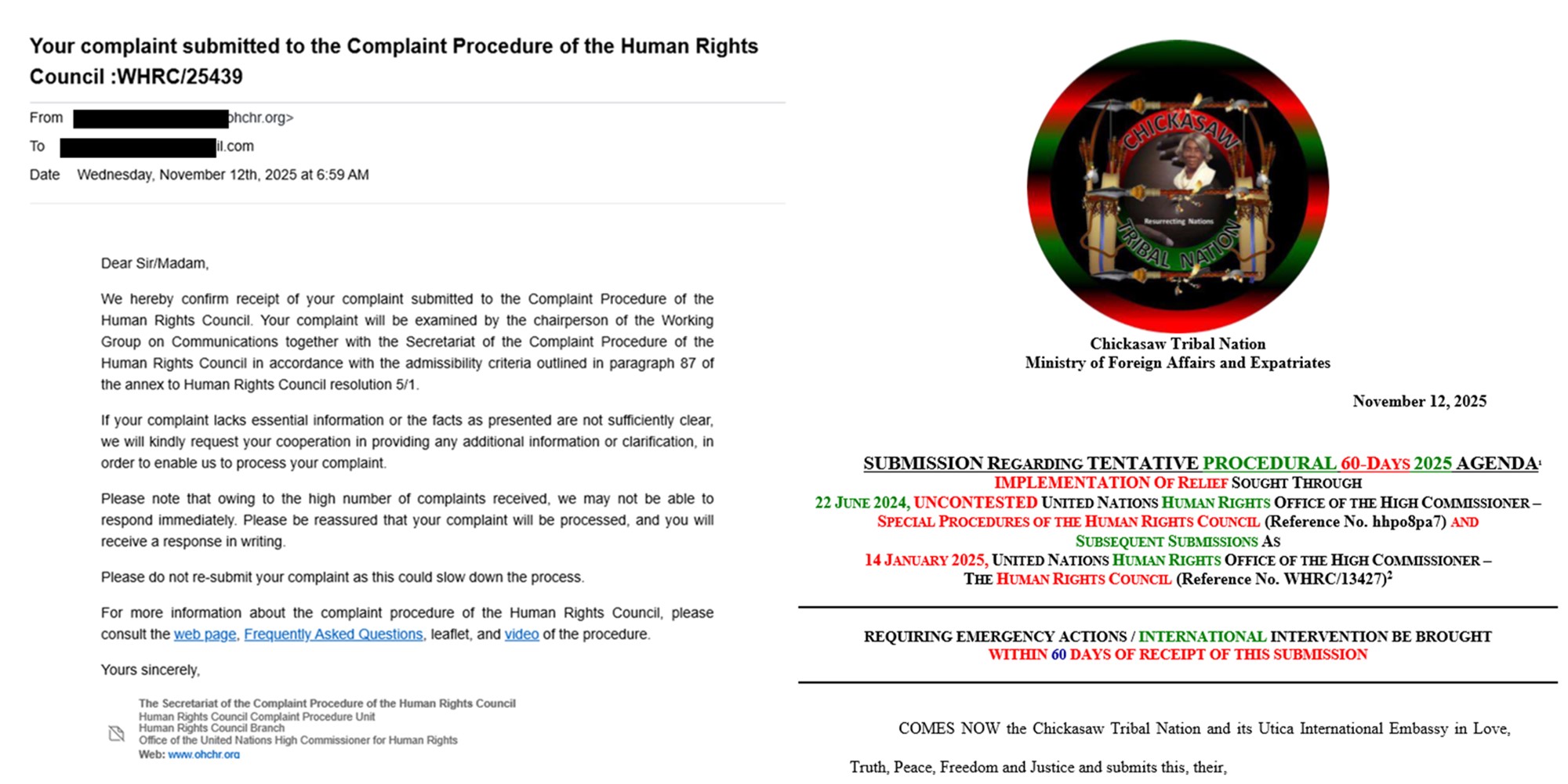 111225 Confirmation From United Nations Regarding Filing Of PROCEDURAL Agenda