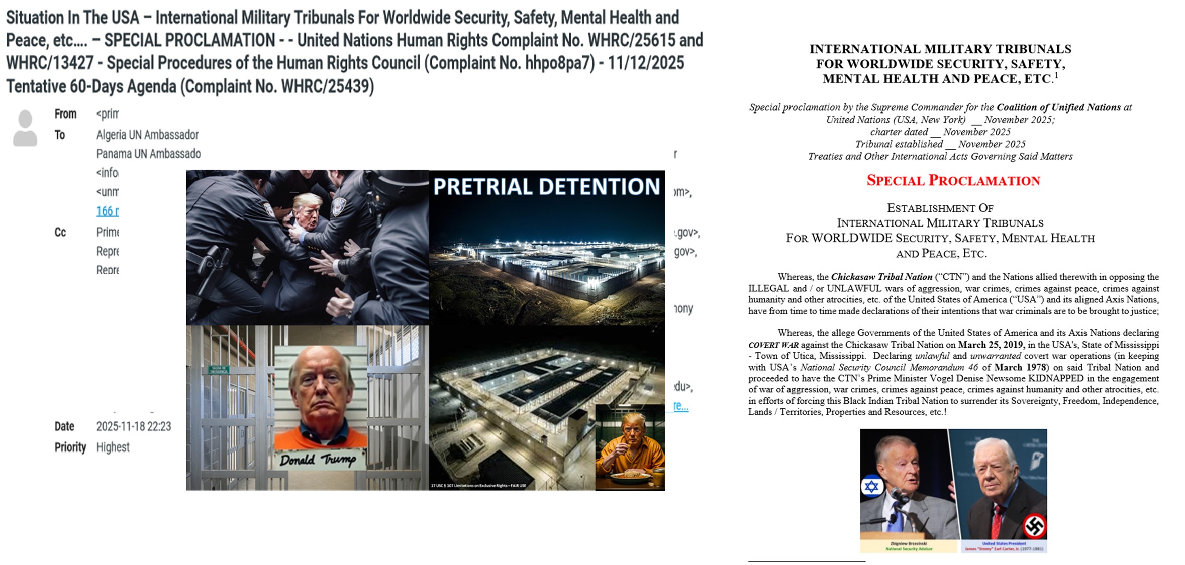 111825 EMAIL Confirmation Sent To United Nations Regarding International MILITARY Tribunals