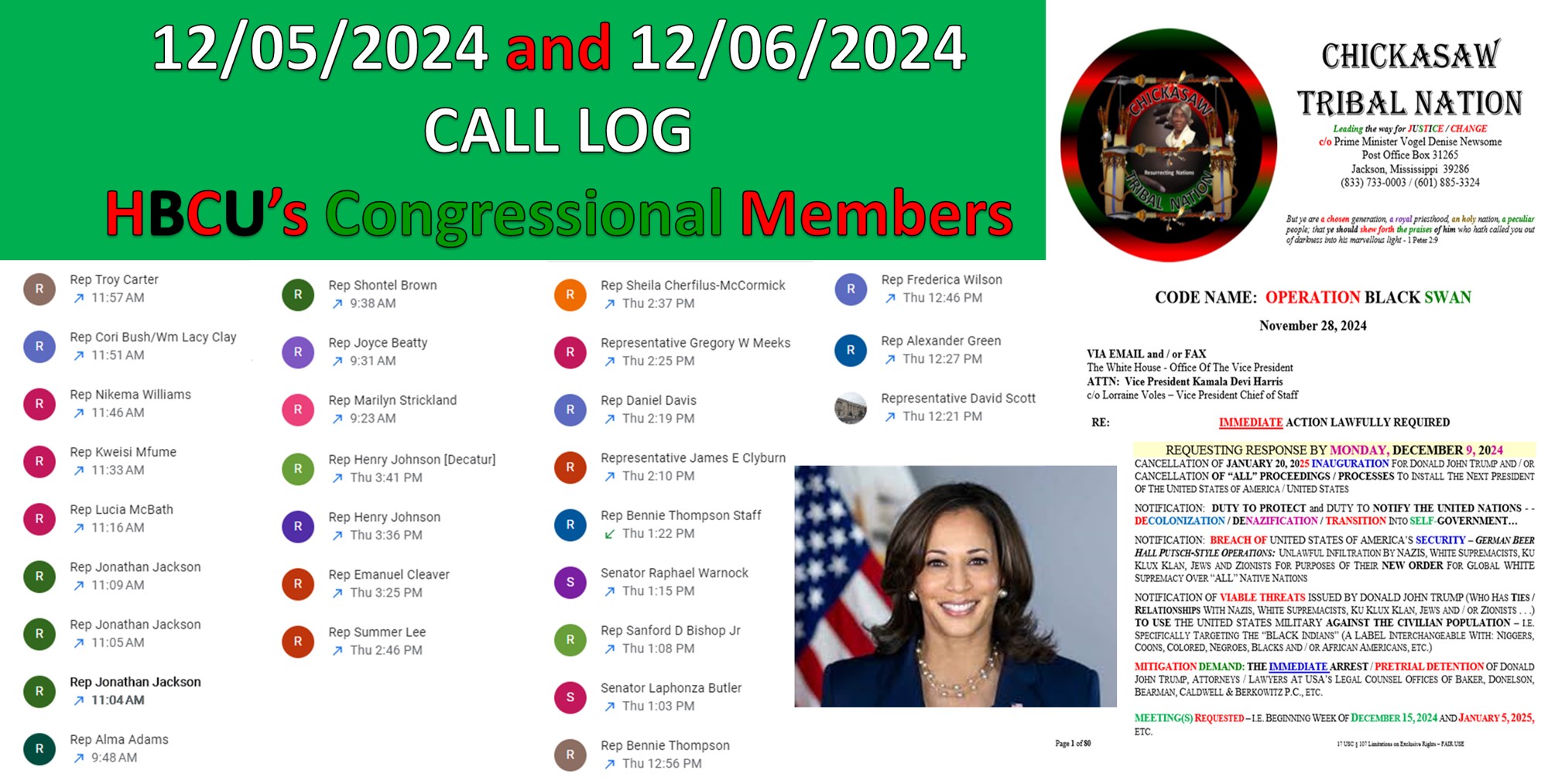 120524 and 120624 CALL LOG HBCU Congressional Members