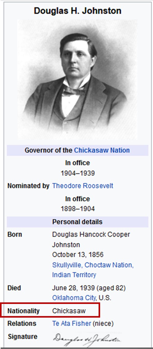 CHICKASAW NATIONALITY Douglas H Johnston