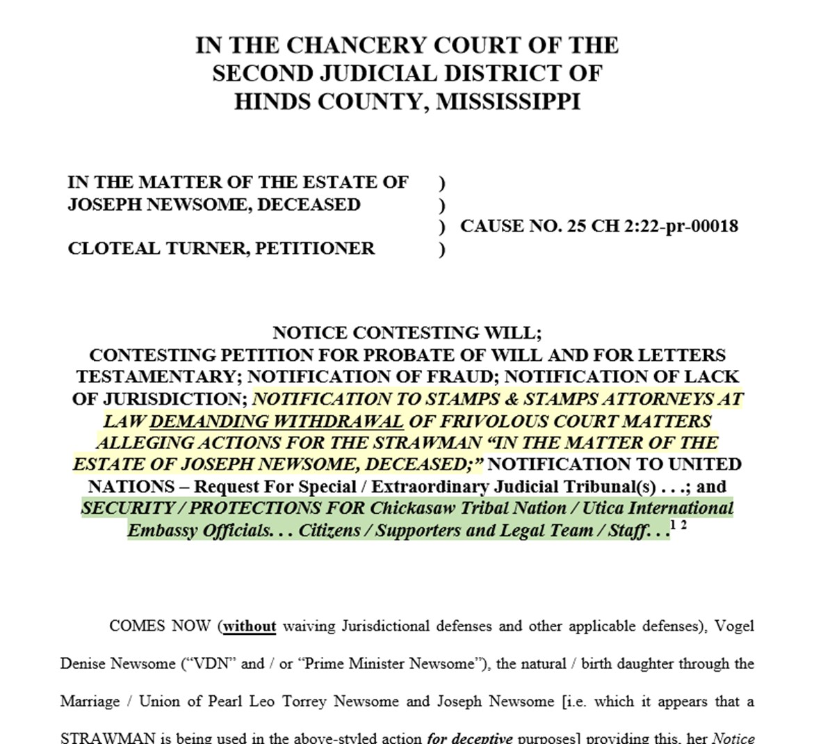 08/01/2022 NOTICE CONTESTING WILL In Estate Of Joseph Newsome