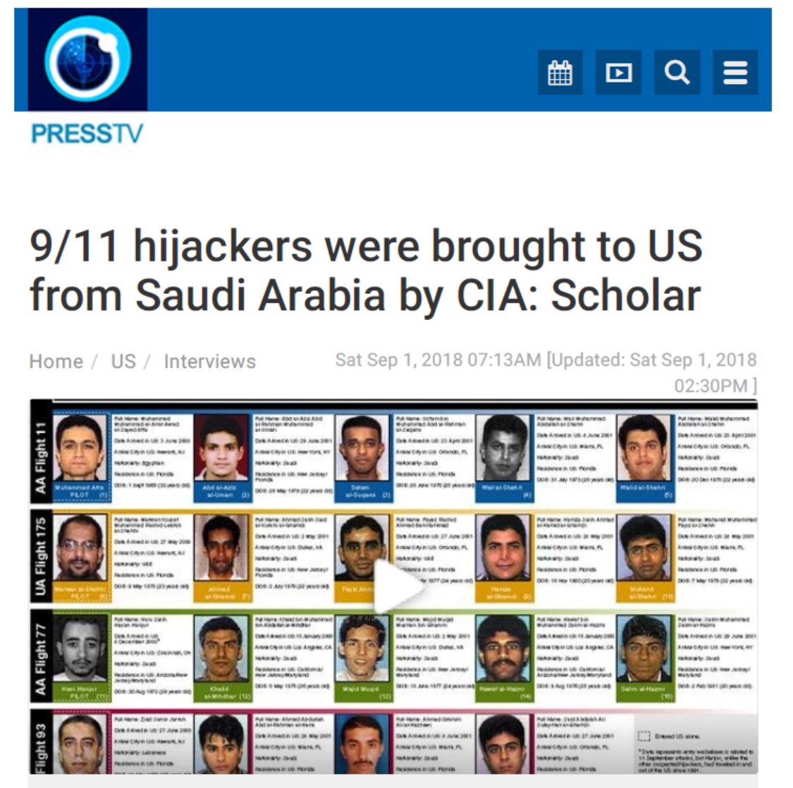 911 Hijackers Were Brought To US From Saudi Arabia By CIA
