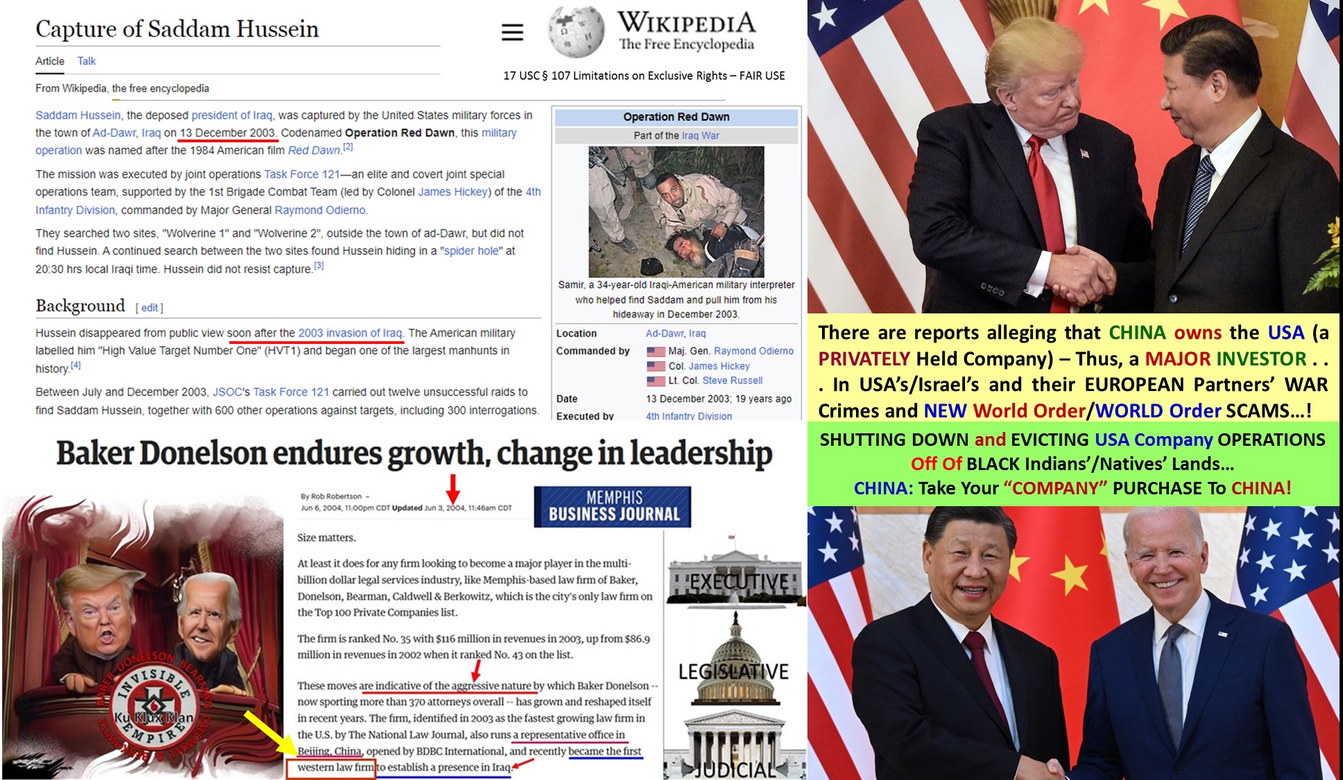 Capture Of Saddam Hussein USA and CHINA Investment Schemes