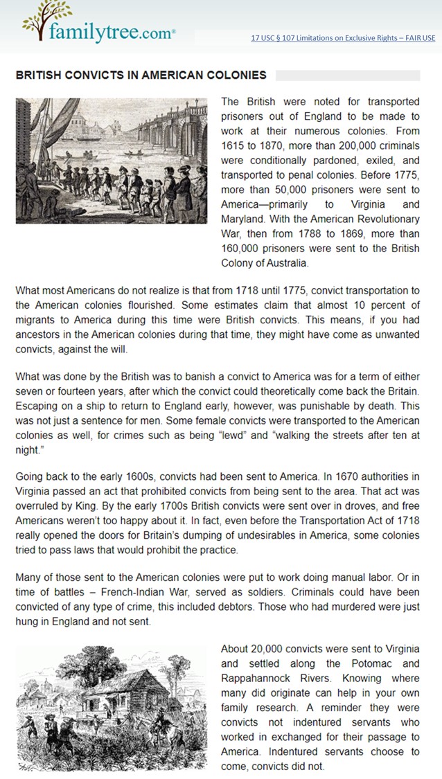 UNITED KINGDOM Convict Penal Colonies Within BLACK Indians Territories