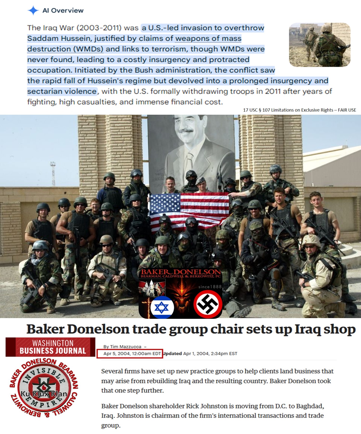 USA and BAKER DONELSON CoIntelPro Operations In IRAQ