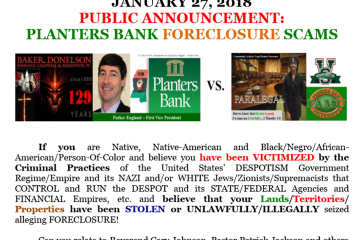 Document: [01/27/2018 PUBLIC ANNOUNCEMENT - Planters Bank Foreclosure Scams]